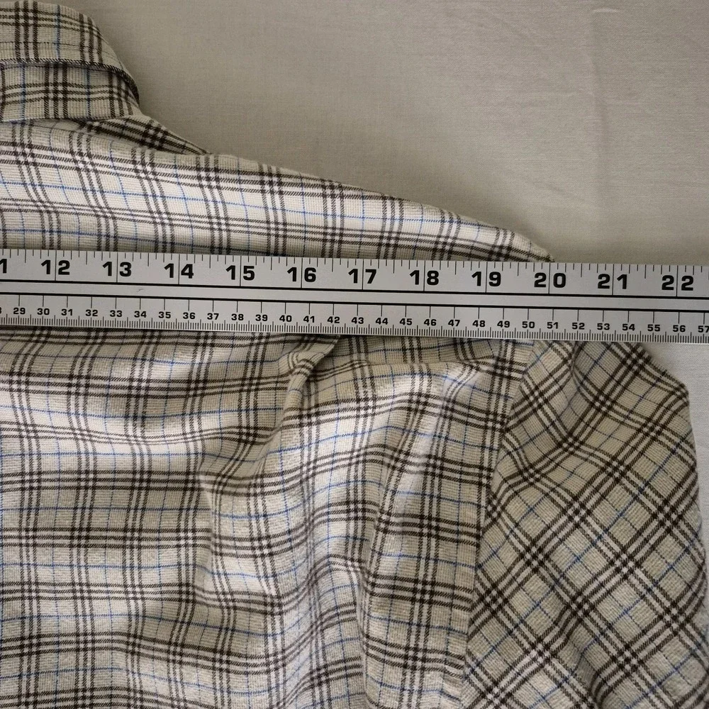 Stenstroms Mens XL Tan Plaid Twofold Cotton Fitted Long Sleeve Button Up Shirt